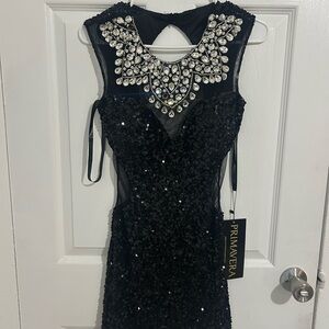 Primavera Black Sequin Dress with Jewel Neckline